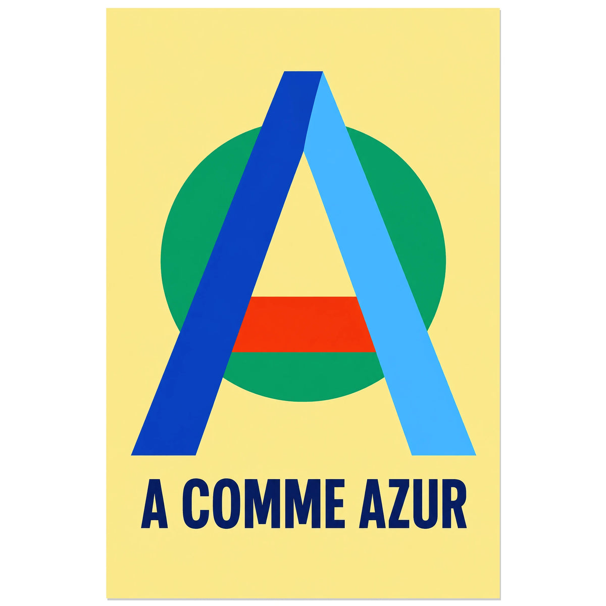 Lettre A bleue sur jaune et disque vert, affiche 30 × 45 cm