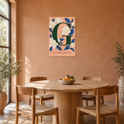 Affiche Lettre G, jardin de gardénia dans une salle à manger - Art Virtuoso