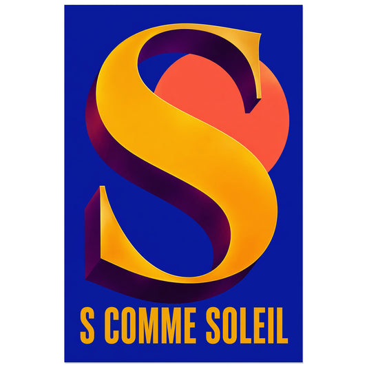 S jaune en ruban sur fond bleu, affiche 30 × 45 cm