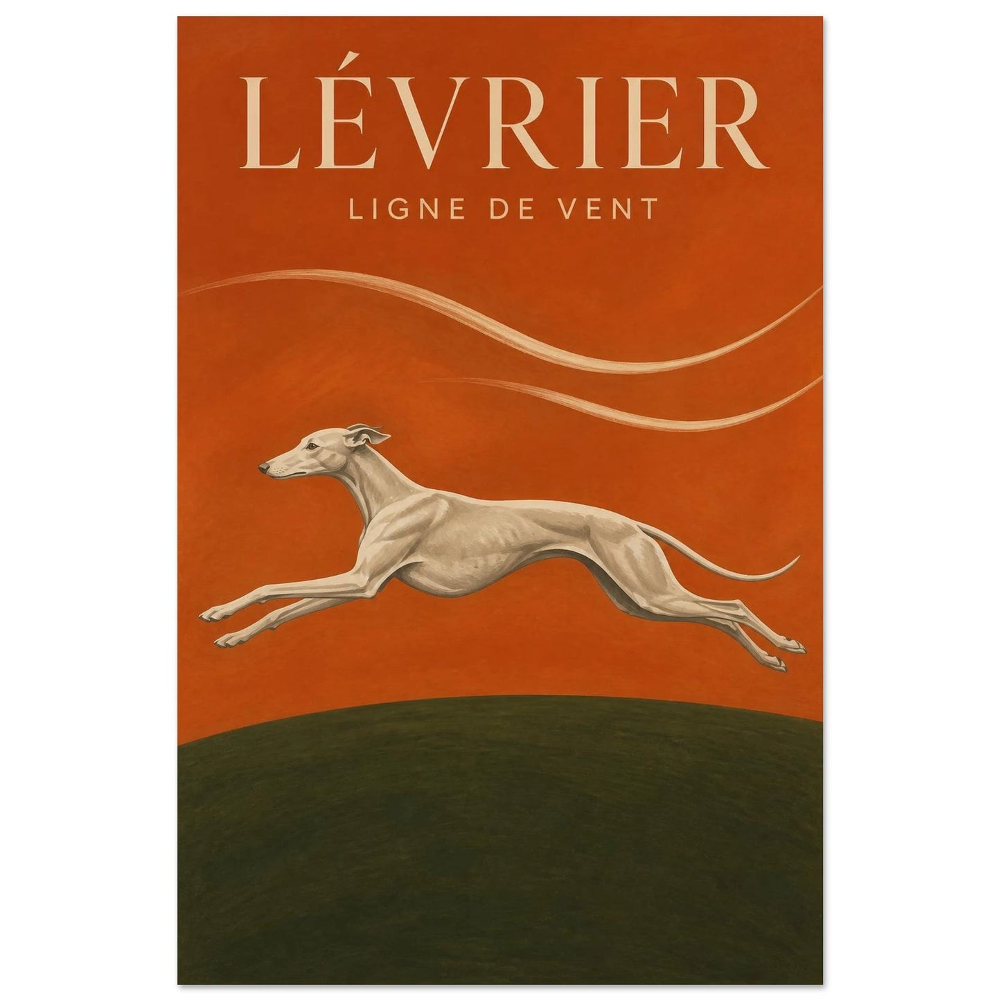 Affiche Lévrier – Ligne de Vent, gouache contemporaine verticale, format 40 × 60 cm