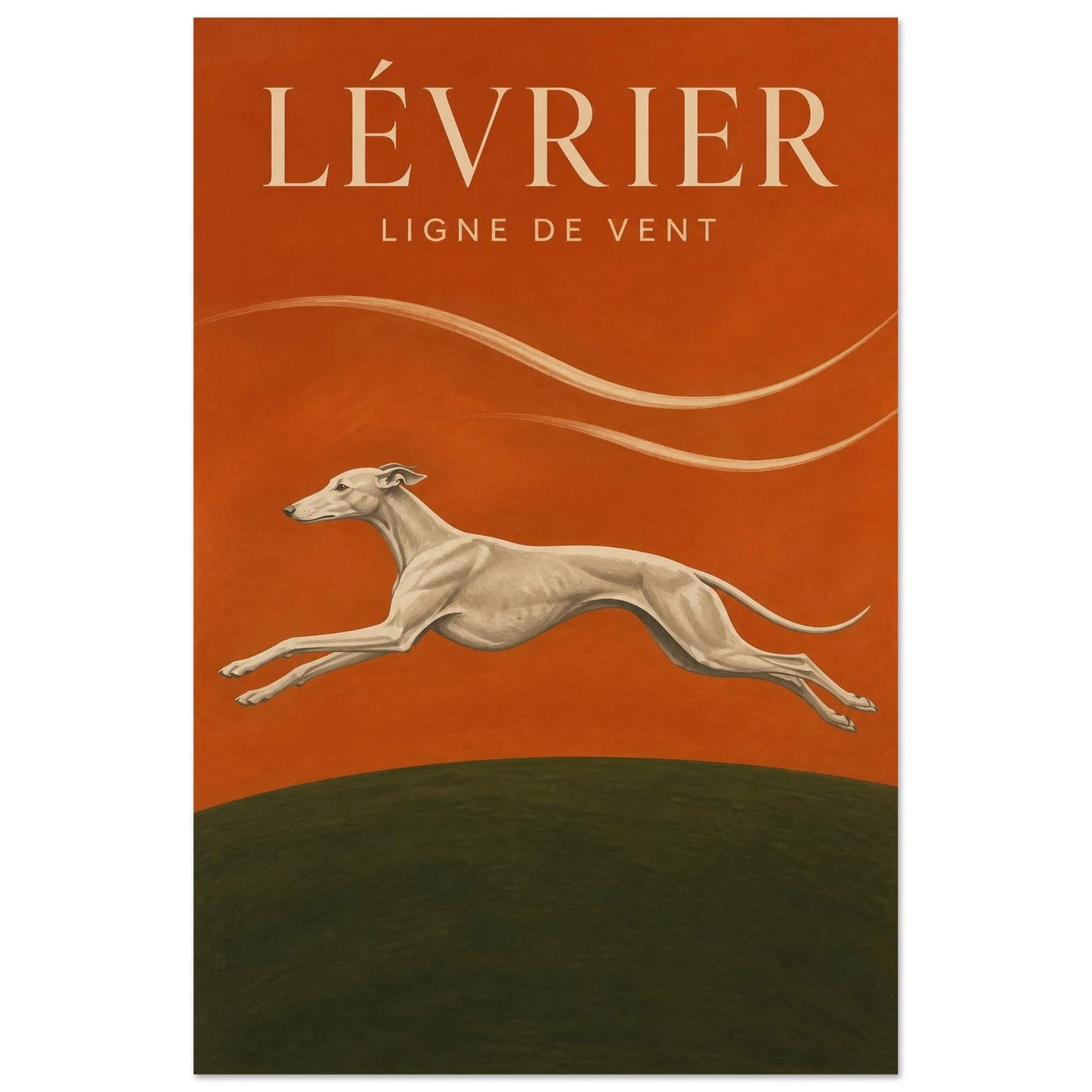 Affiche Lévrier – Ligne de Vent, gouache contemporaine verticale, format 60 × 90 cm