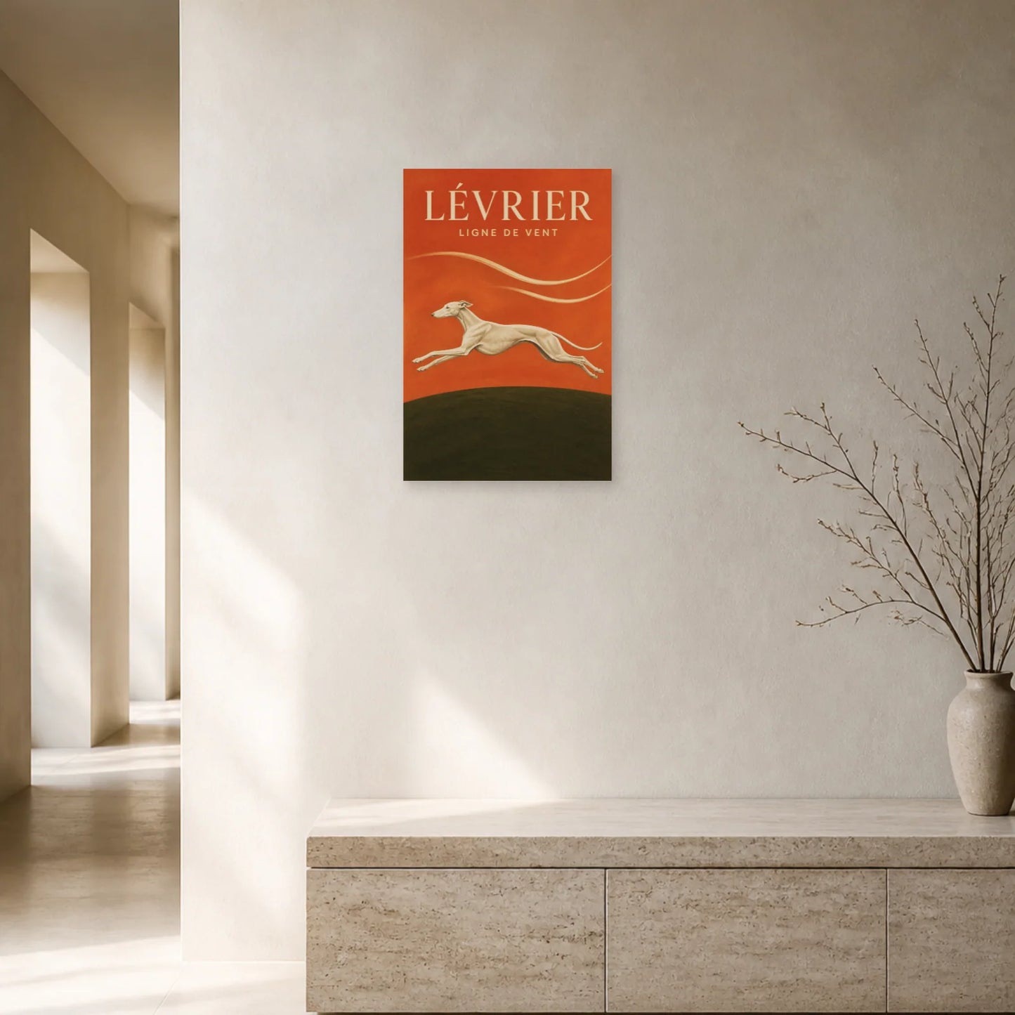 Affiche Lévrier – Ligne de Vent dans un bureau - Art Virtuoso