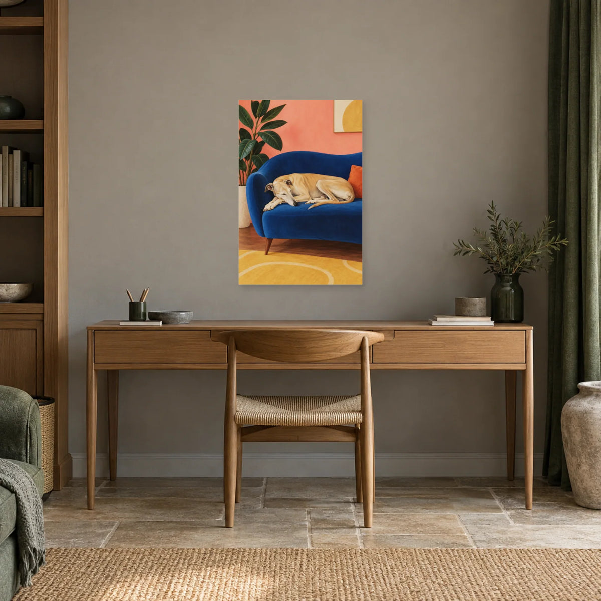Affiche Lévrier - Salon rose dans un bureau - Art Virtuoso