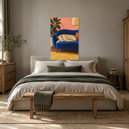 Affiche Lévrier - Salon rose dans une chambre - Art Virtuoso