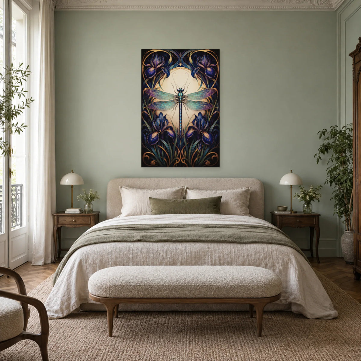 Affiche Libellule Art nouveau – Iris nocturnes dans une chambre - Art Virtuoso