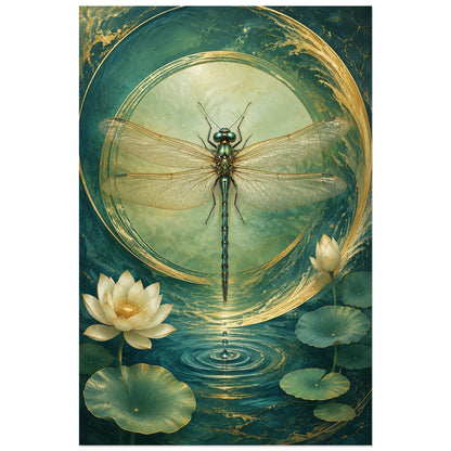 Affiche Libellule Feng Shui – Équilibre de jade, art symbolique / illustration décorative verticale, format 40 × 60 cm