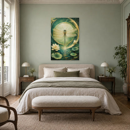 Affiche Libellule Feng Shui – Équilibre de jade dans une chambre - Art Virtuoso