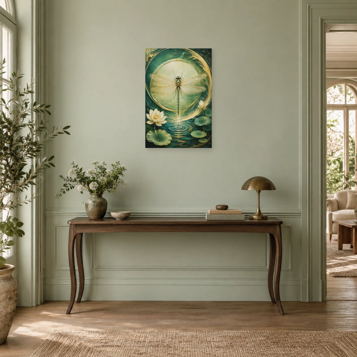 Affiche Libellule Feng Shui – Équilibre de jade dans une entrée ou un couloir - Art Virtuoso