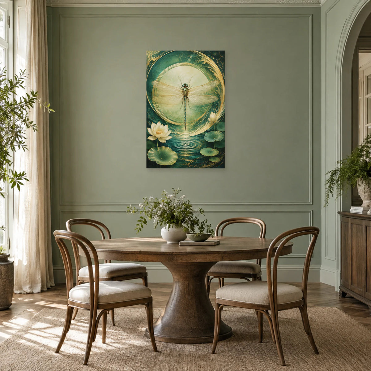 Affiche Libellule Feng Shui – Équilibre de jade dans une salle à manger - Art Virtuoso
