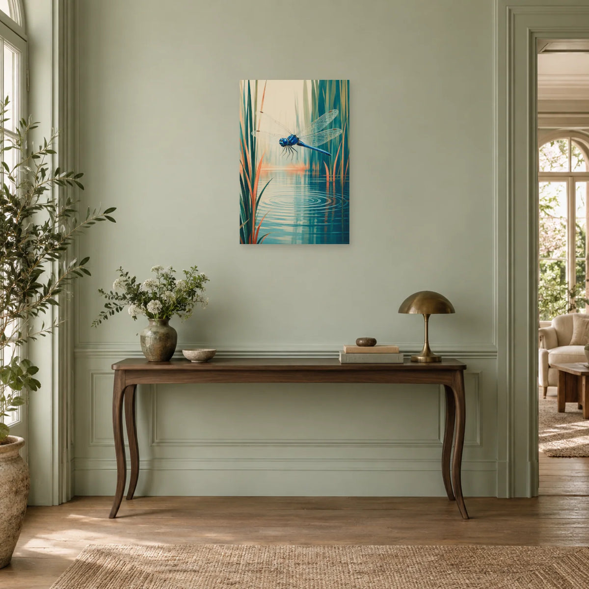 Affiche Libellule – Reflet d’étang dans une entrée ou un couloir - Art Virtuoso
