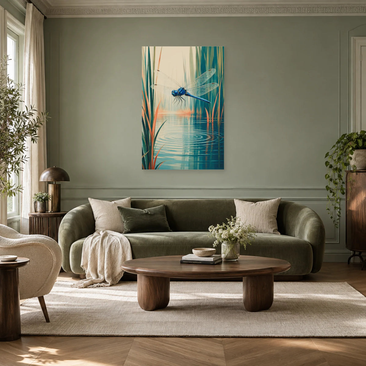 Affiche Libellule – Reflet d’étang dans un salon - Art Virtuoso