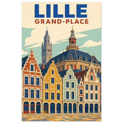 Affiche Lille – Grand-Place, illustration verticale sérigraphie géométrique, format 40 × 60 cm