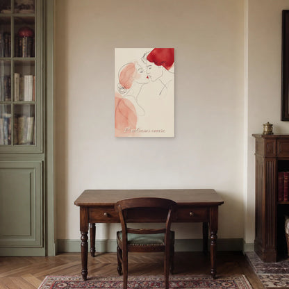 Affiche S’embrasser encore - Baiser line art dans un bureau - Art Virtuoso