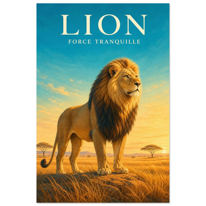 Affiche Lion – Force Tranquille, gouache contemporaine verticale, format 60 × 90 cm