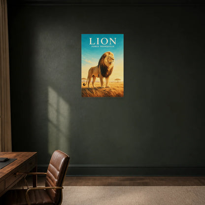 Affiche Lion – Force Tranquille dans un bureau - Art Virtuoso