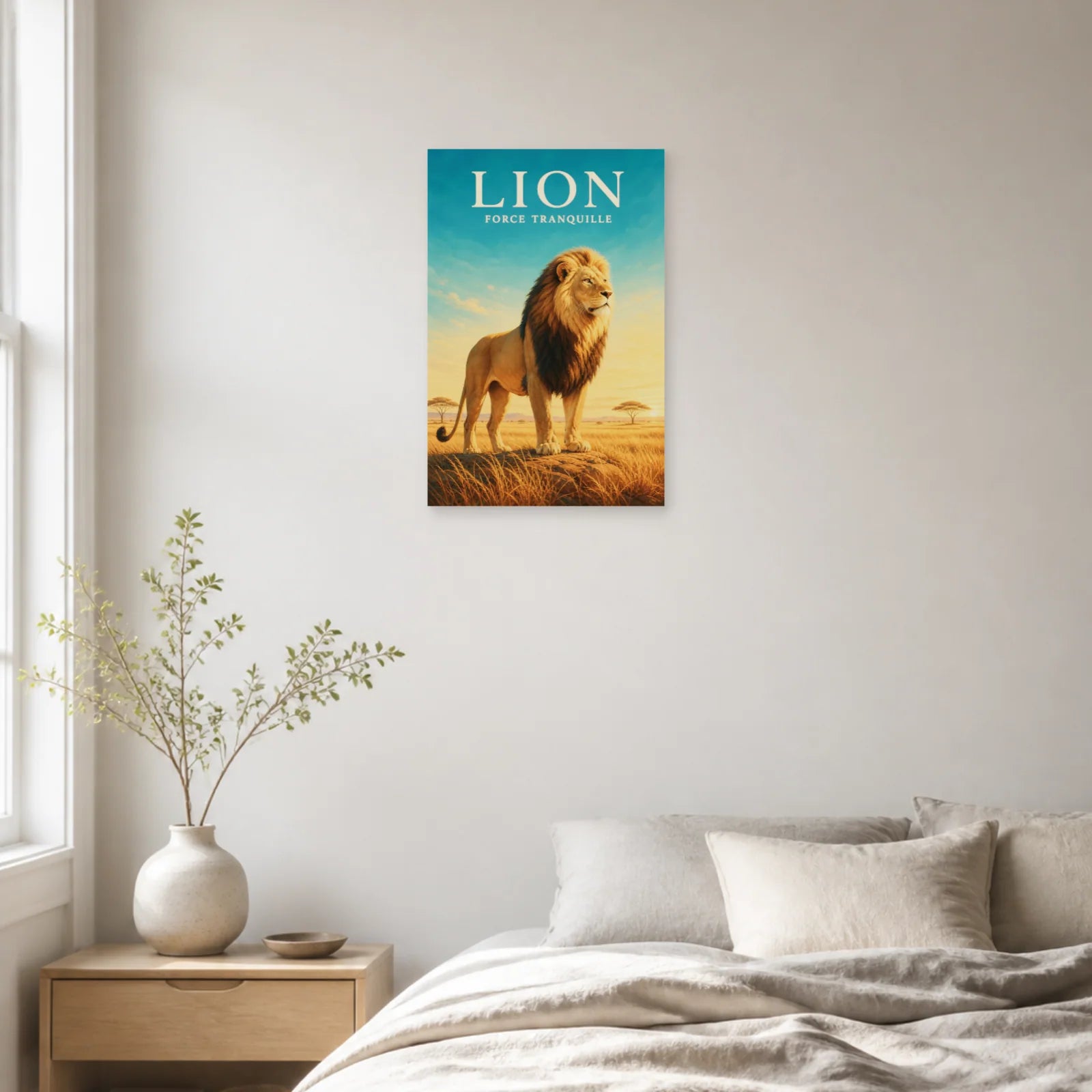 Affiche Lion – Force Tranquille dans une chambre - Art Virtuoso