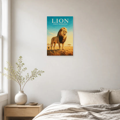 Affiche Lion – Force Tranquille dans une chambre - Art Virtuoso