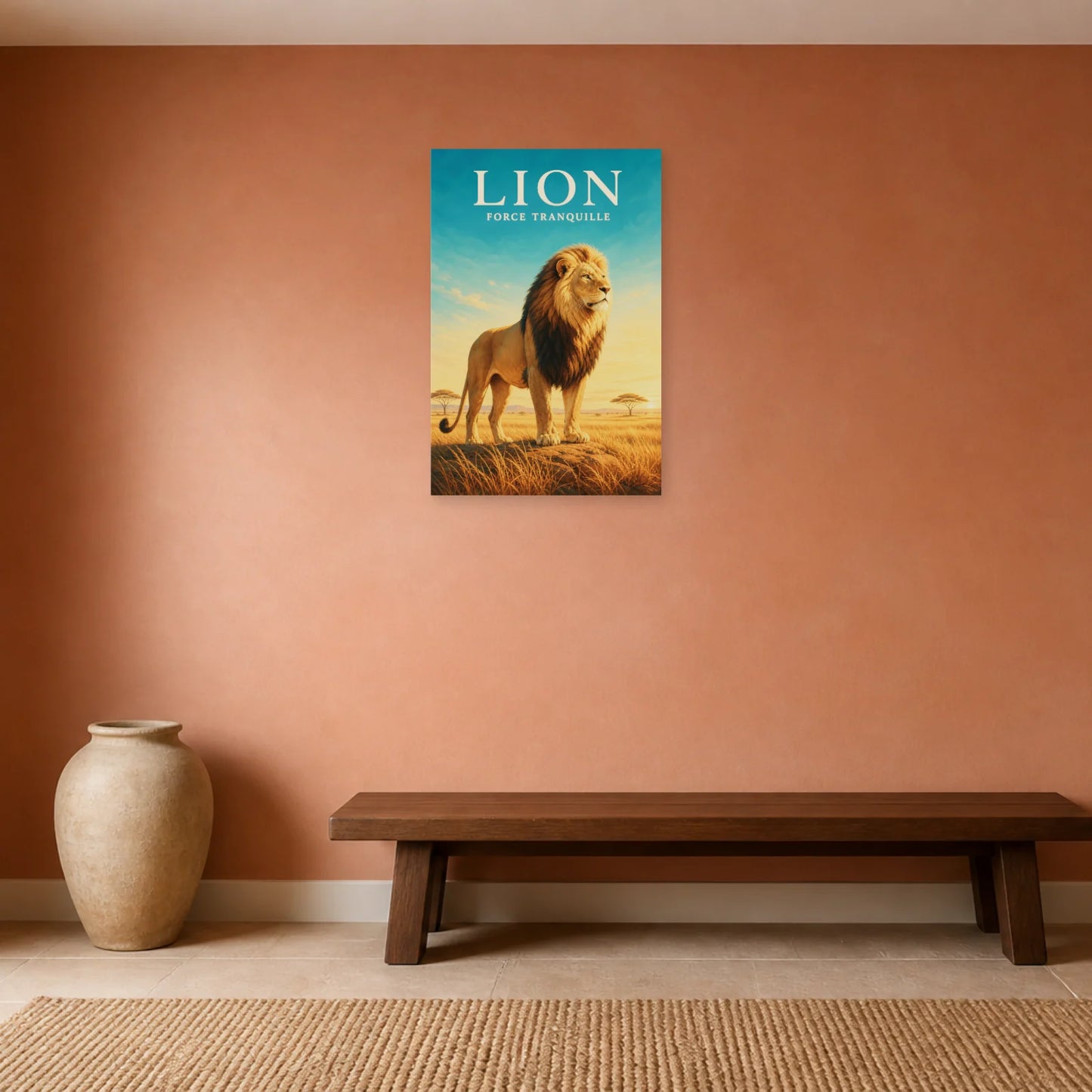 Affiche Lion – Force Tranquille dans une salle à manger - Art Virtuoso