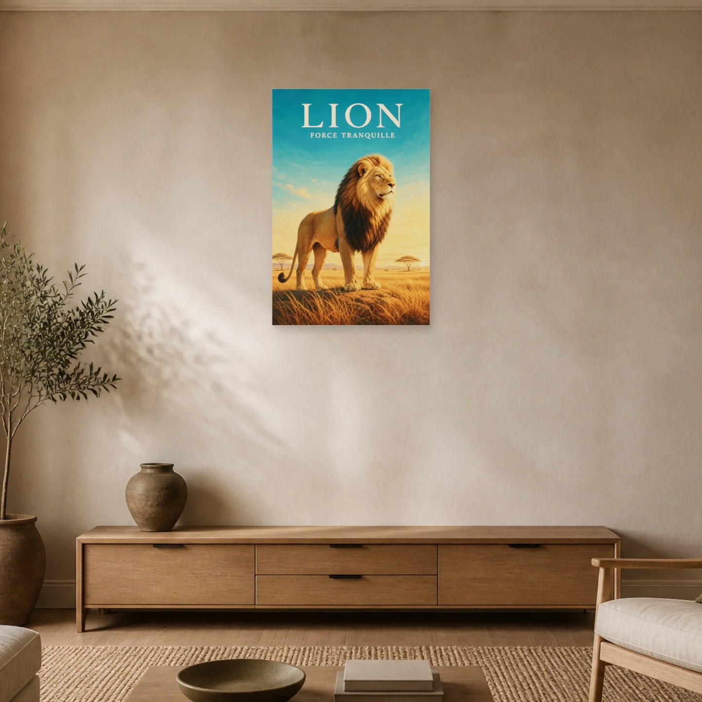 Affiche Lion – Force Tranquille dans un salon - Art Virtuoso