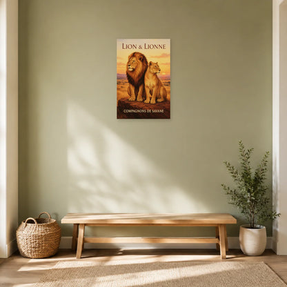 Affiche Lion et lionne, compagnons de savane dans une entrée ou un couloir - Art Virtuoso