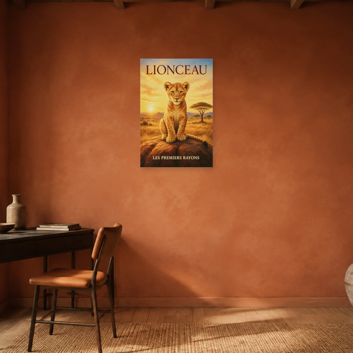 Affiche Lionceau, les premiers rayons dans un bureau - Art Virtuoso