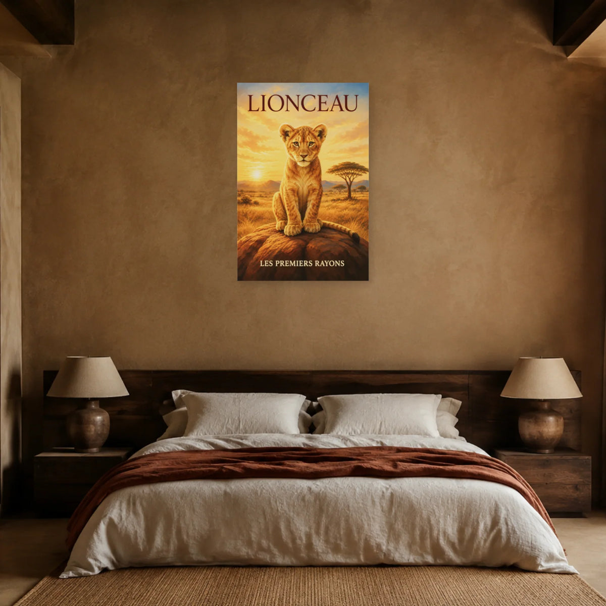 Affiche Lionceau, les premiers rayons dans une chambre - Art Virtuoso