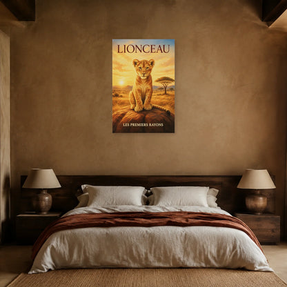 Affiche Lionceau, les premiers rayons dans une chambre - Art Virtuoso