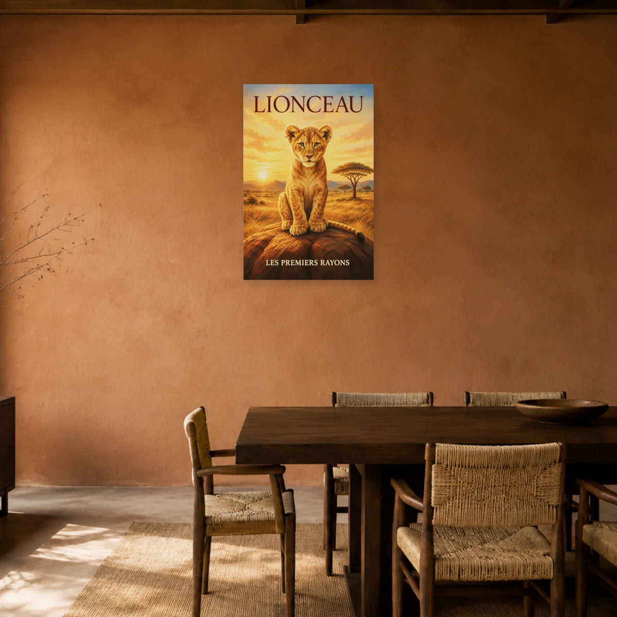 Affiche Lionceau, les premiers rayons dans une salle à manger - Art Virtuoso