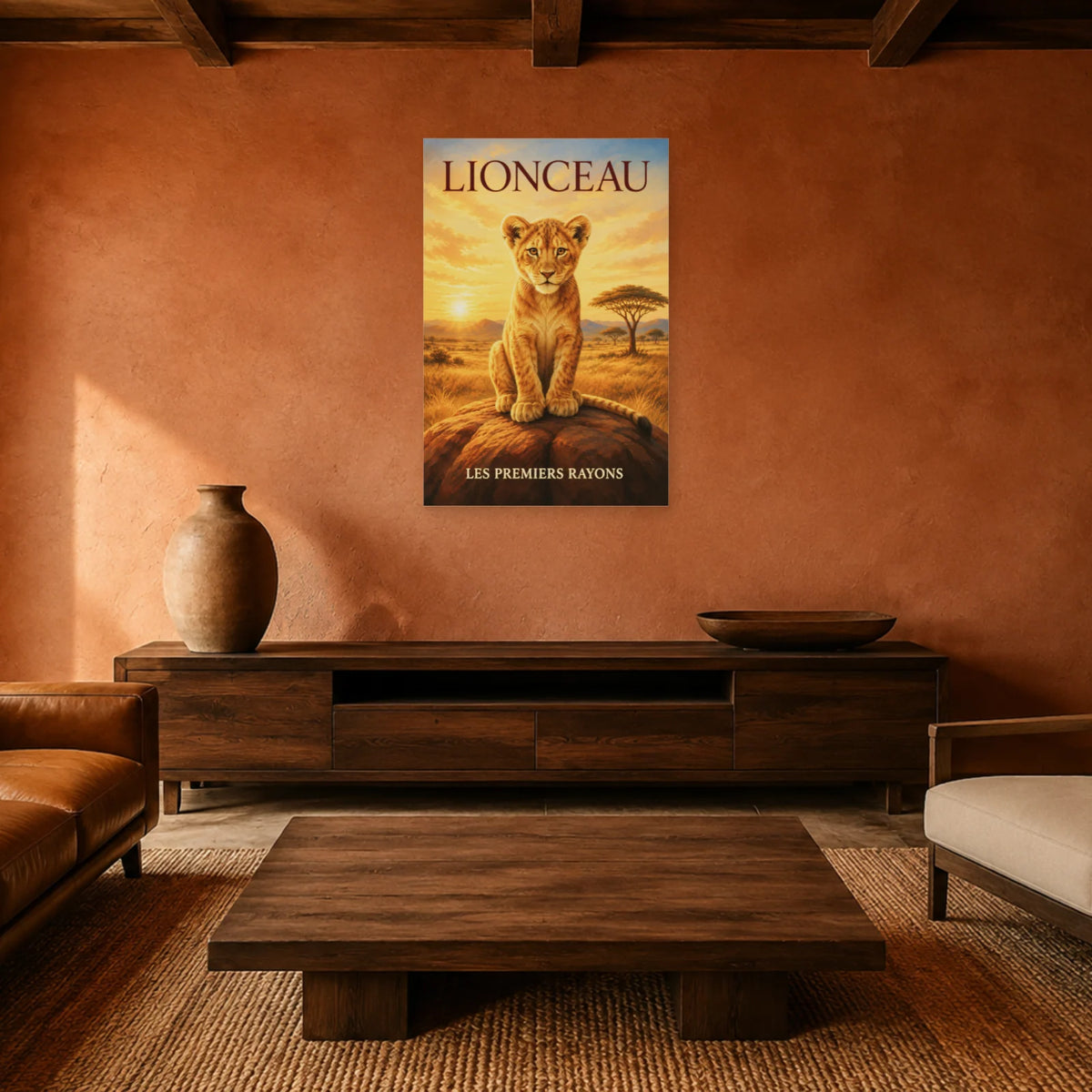 Affiche Lionceau, les premiers rayons dans un salon - Art Virtuoso