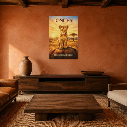 Affiche Lionceau, les premiers rayons dans un salon - Art Virtuoso