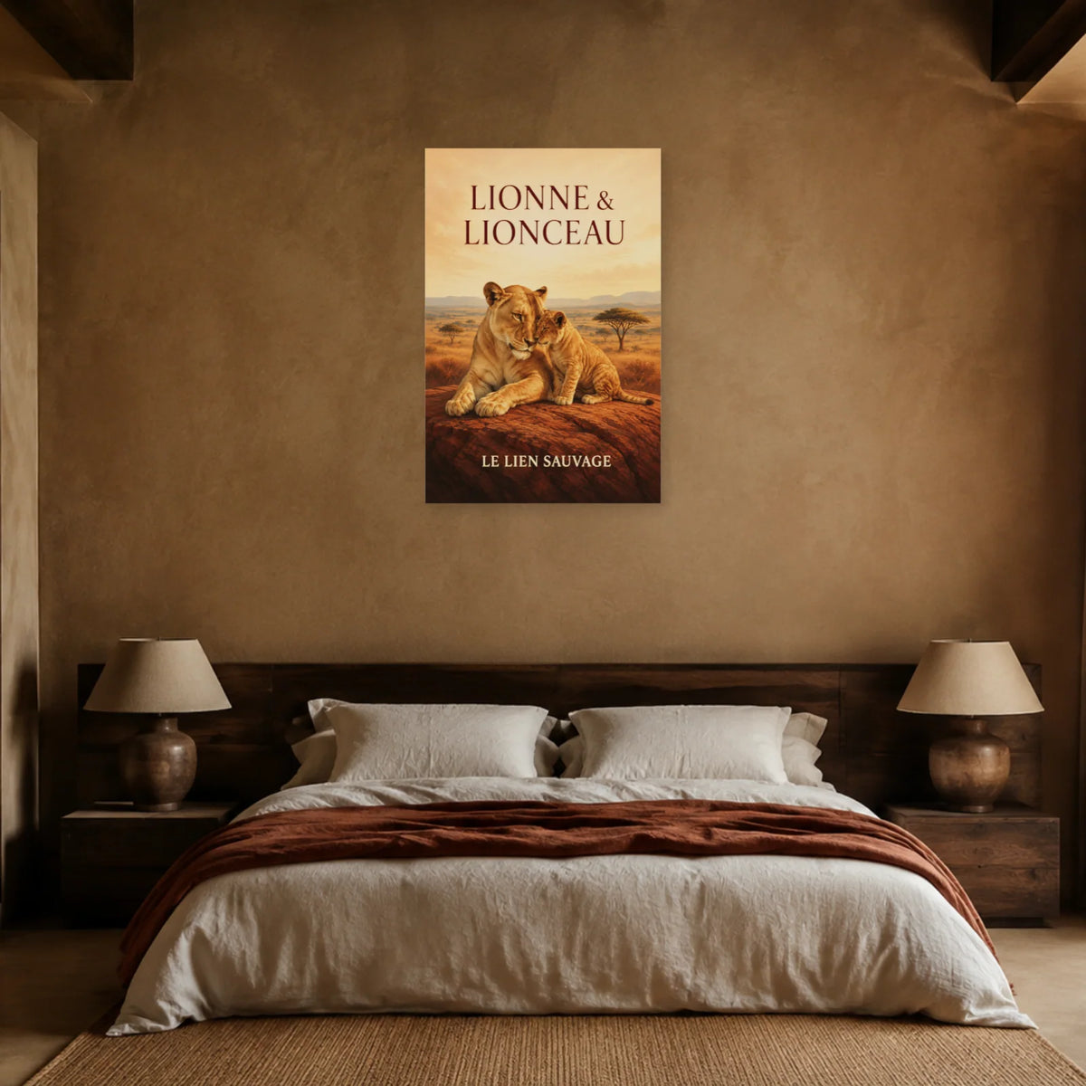 Affiche Lionne et lionceau, le lien sauvage dans une chambre - Art Virtuoso
