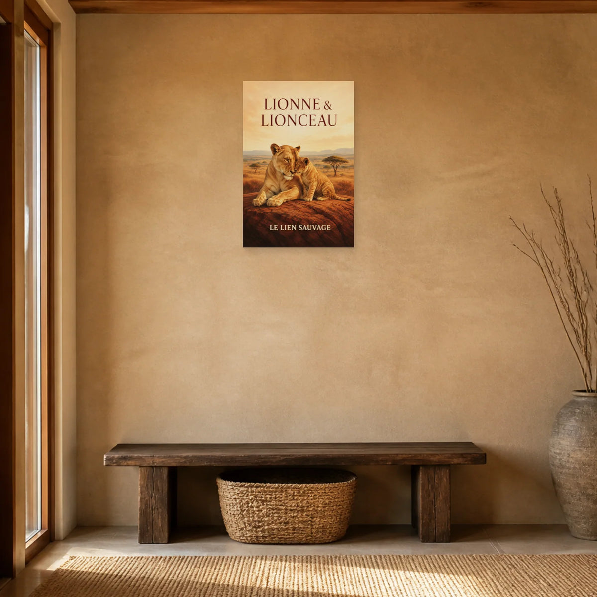 Affiche Lionne et lionceau, le lien sauvage dans une entrée ou un couloir - Art Virtuoso
