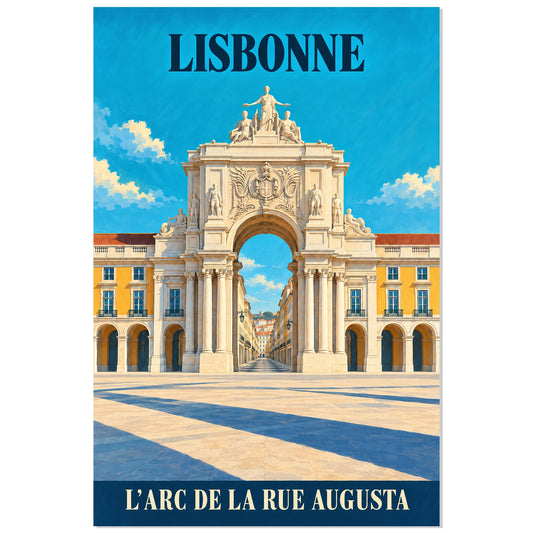 Affiche Lisbonne - L’arc de la rue Augusta, illustration de voyage / rendu gouache / inspiration vintage verticale, format 30 × 45 cm