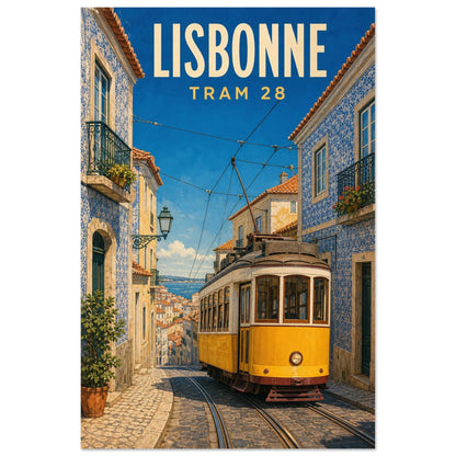 Affiche Lisbonne – Tram 28, illustration verticale gouache sérigraphique, format 40 × 60 cm