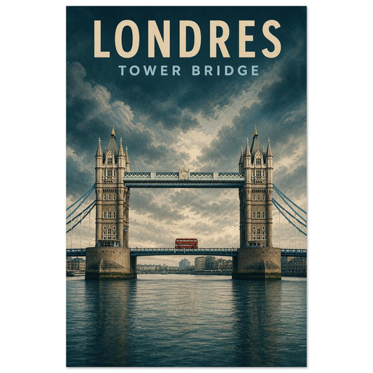 Affiche Londres – Tower Bridge, illustration verticale sérigraphie éditoriale, format 30 × 45 cm
