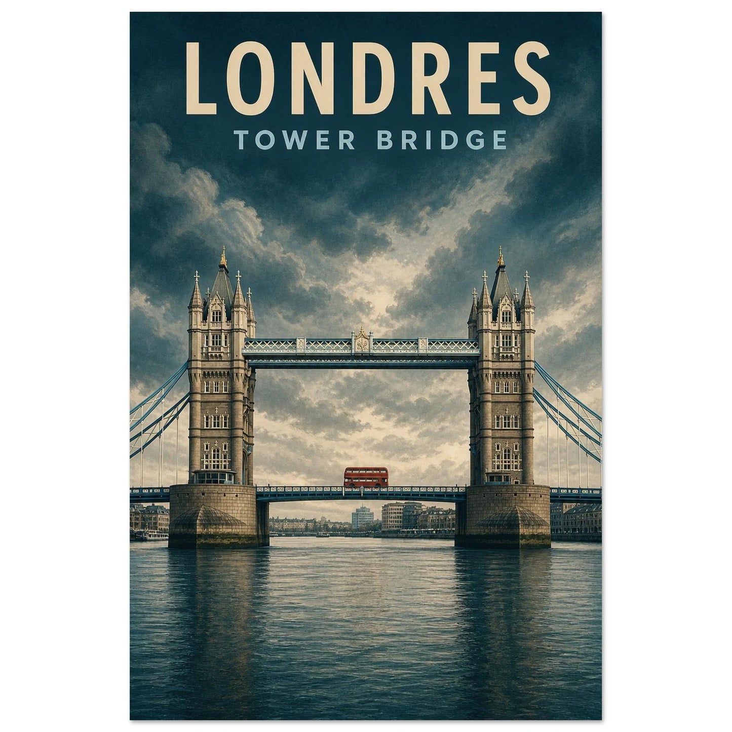 Affiche Londres – Tower Bridge, illustration verticale sérigraphie éditoriale, format 40 × 60 cm