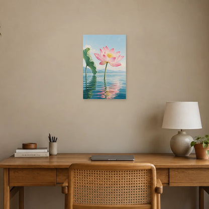 Affiche Lotus rose - Eau silencieuse dans un bureau - Art Virtuoso