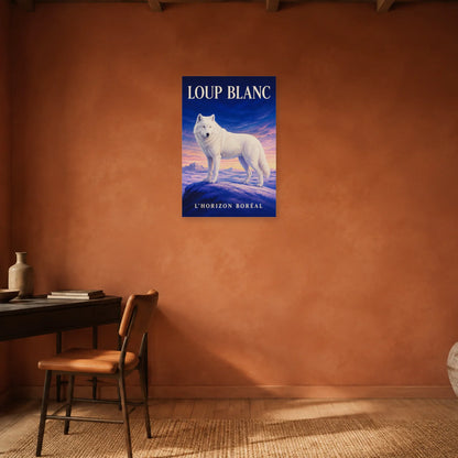 Affiche Loup blanc, l’horizon boréal dans un bureau - Art Virtuoso