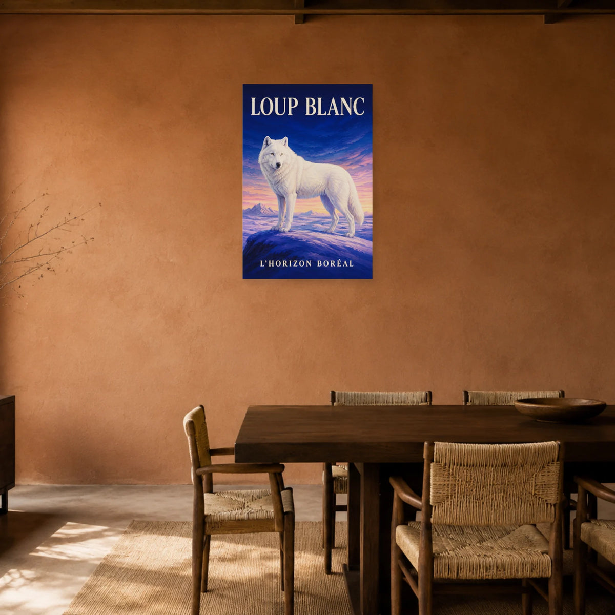 Affiche Loup blanc, l’horizon boréal dans une salle à manger - Art Virtuoso