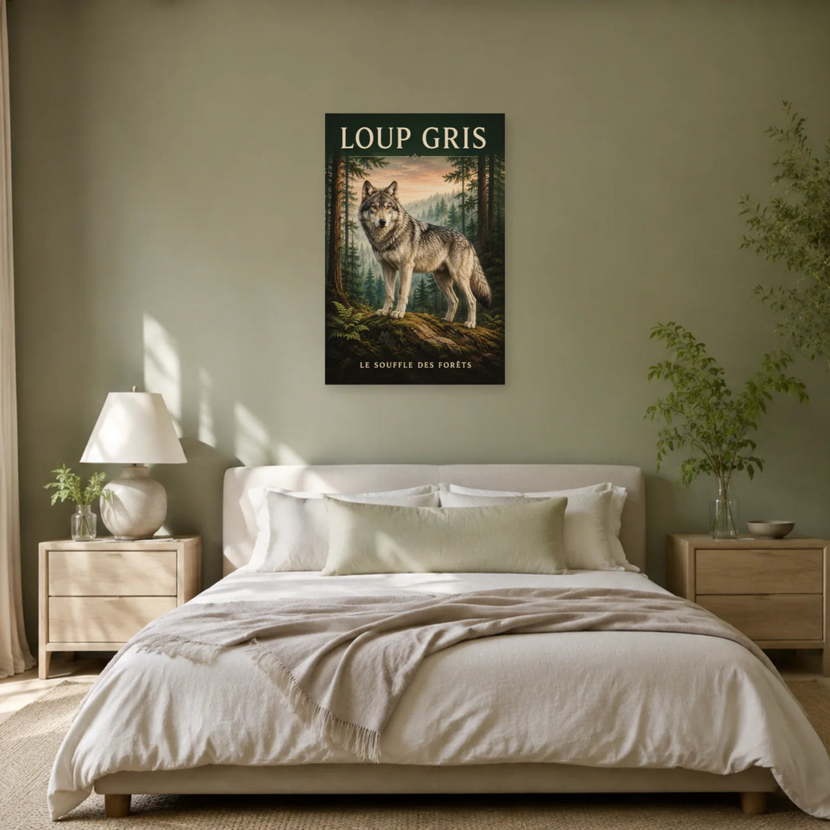 Affiche Loup gris, le souffle des forêts dans une chambre - Art Virtuoso