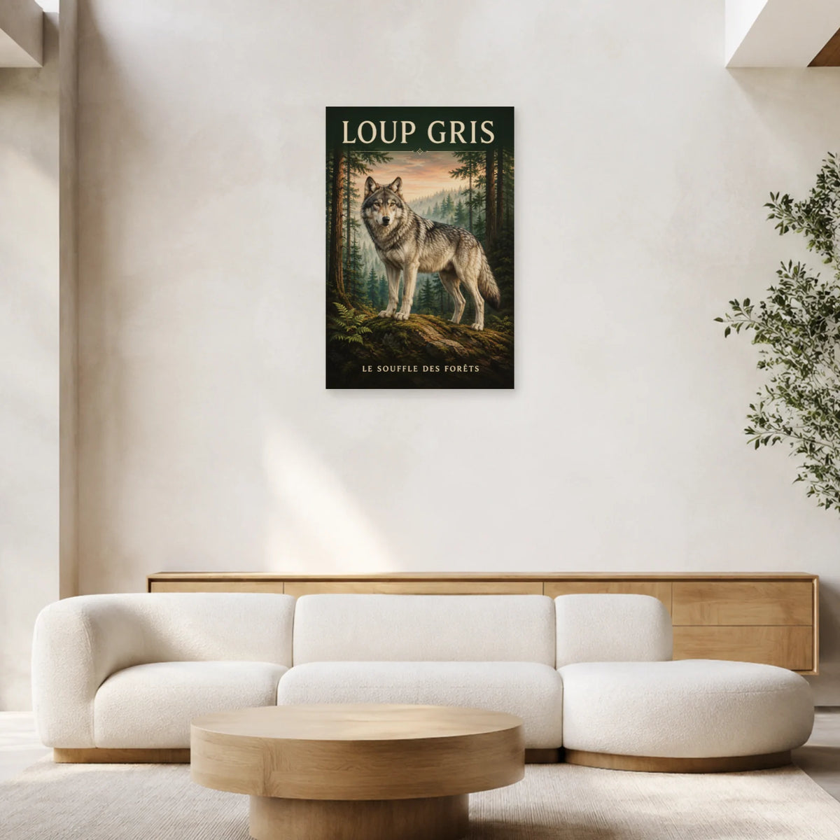 Affiche Loup gris, le souffle des forêts dans un salon - Art Virtuoso