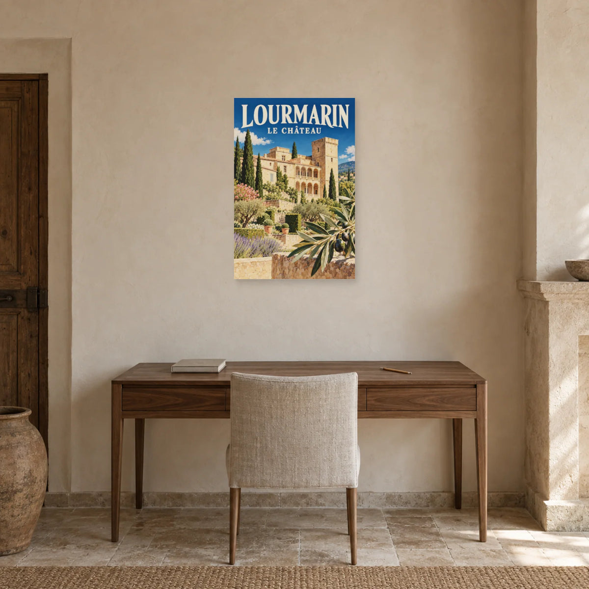 Affiche Lourmarin Château et jardin dans un bureau - Art Virtuoso