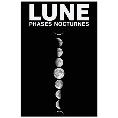 Affiche Lune – Phases Nocturnes, photographie astronomique graphique verticale, format 40 × 60 cm