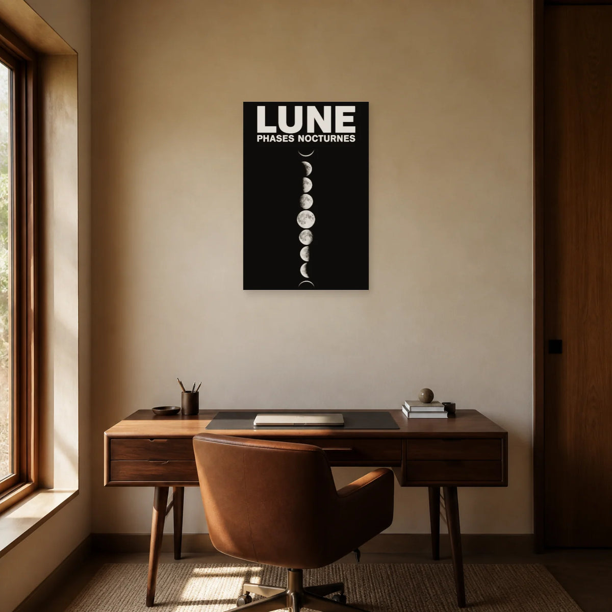 Affiche Lune – Phases Nocturnes dans un bureau - Art Virtuoso