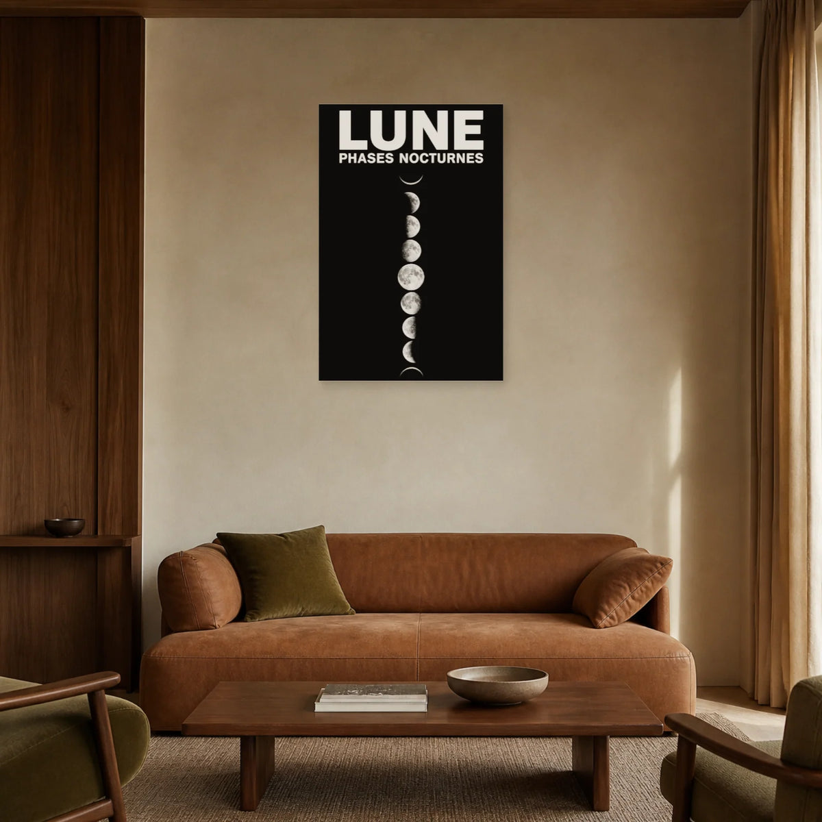 Affiche Lune – Phases Nocturnes dans un salon - Art Virtuoso