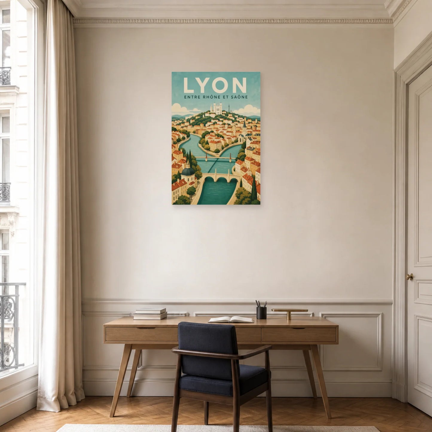 Affiche Lyon – Entre Rhône et Saône dans un bureau - Art Virtuoso