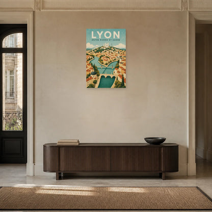 Affiche Lyon – Entre Rhône et Saône dans une entrée ou un couloir - Art Virtuoso
