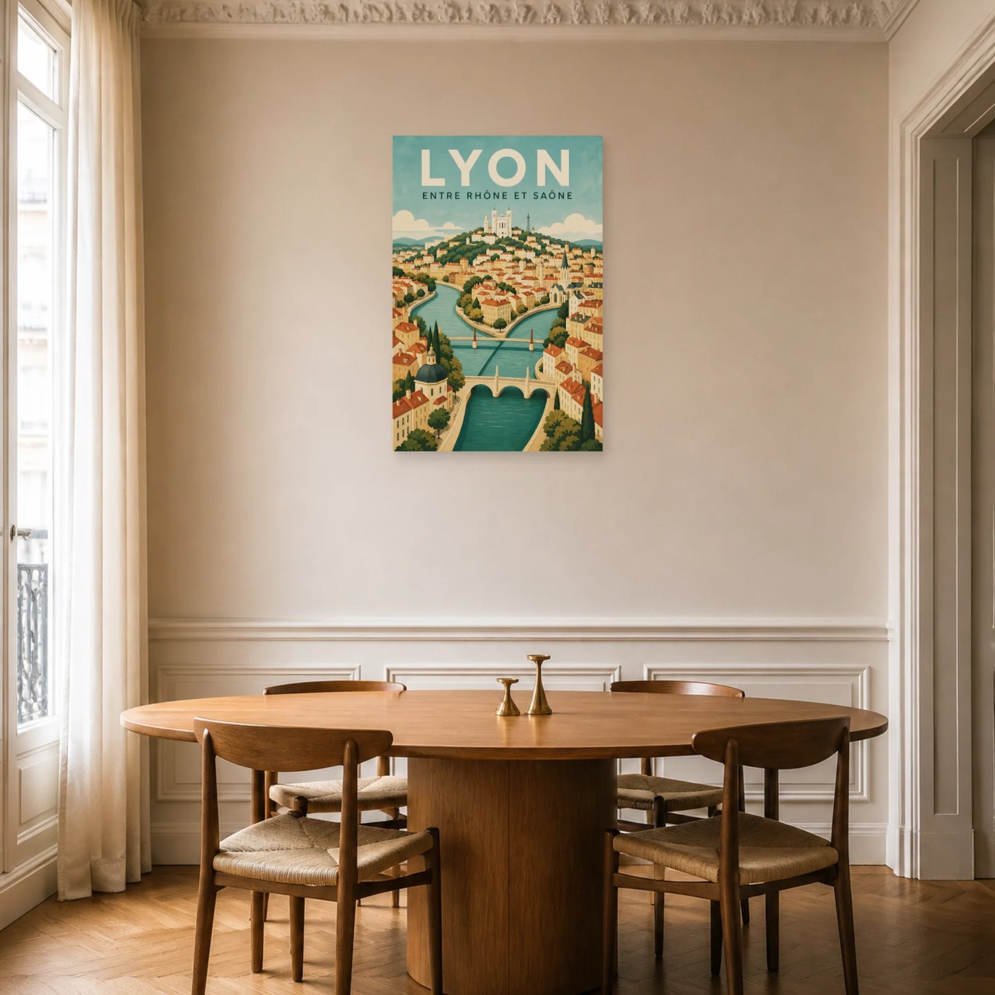 Affiche Lyon – Entre Rhône et Saône dans une salle à manger - Art Virtuoso