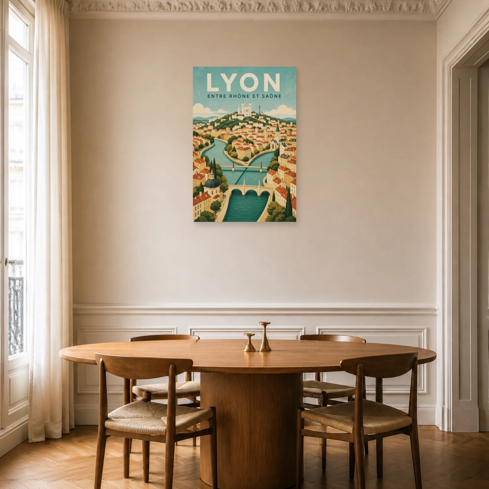 Affiche Lyon – Entre Rhône et Saône dans une salle à manger - Art Virtuoso