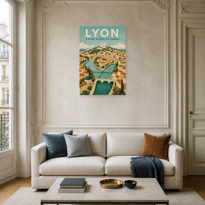 Affiche Lyon – Entre Rhône et Saône dans un salon - Art Virtuoso